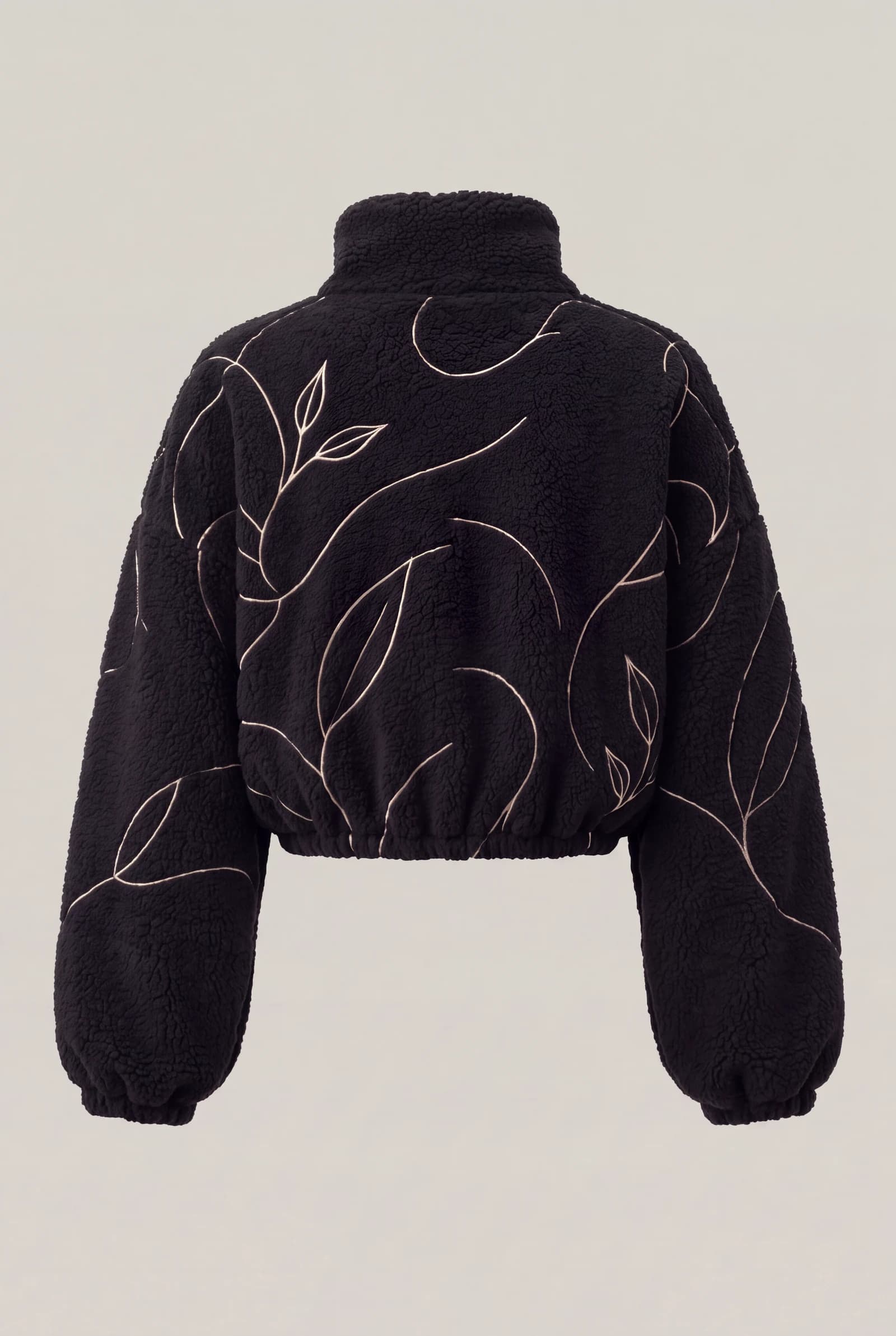 Cropped Line Fleece Jacket — Black / Ivory, image 5