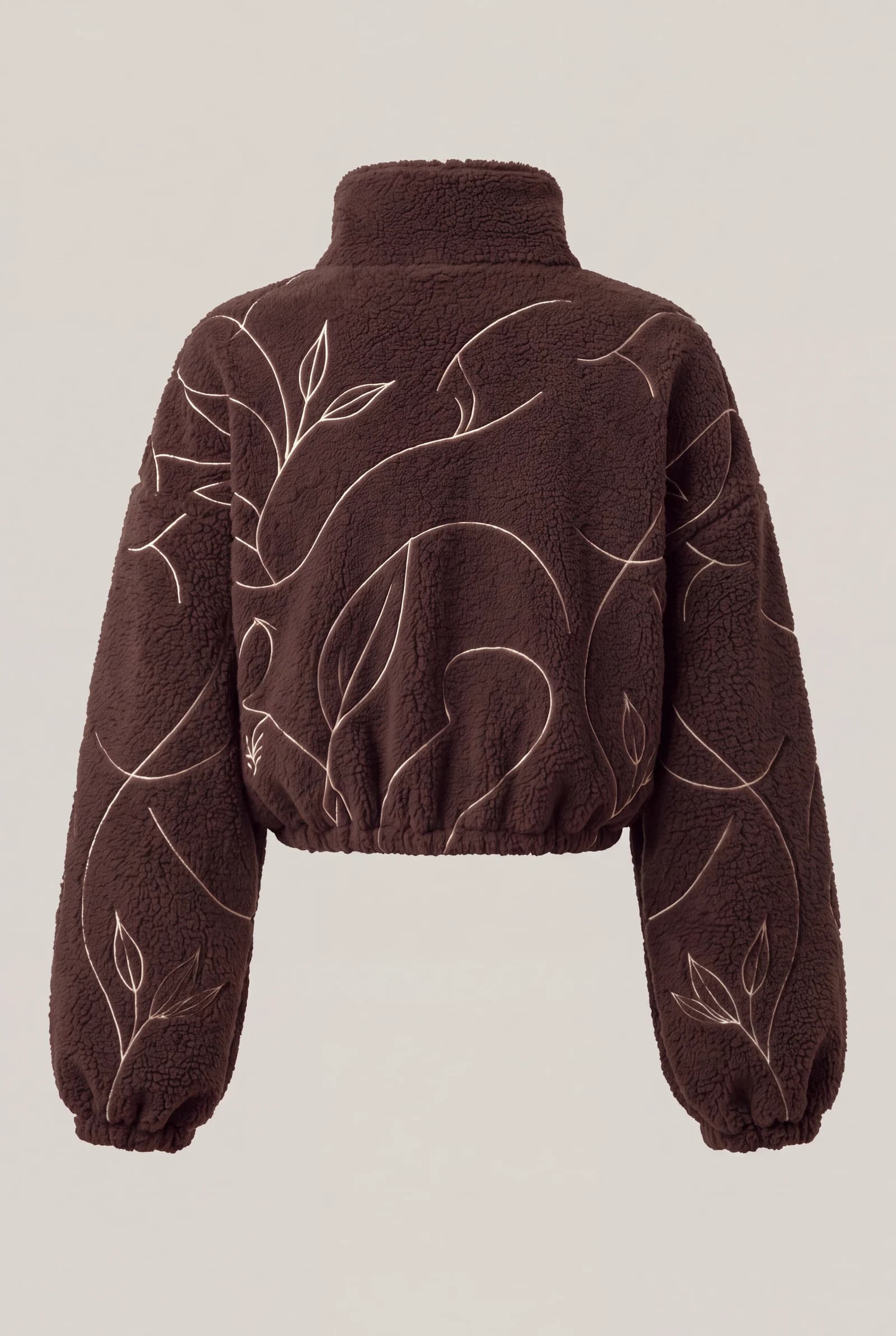Cropped Line Fleece Jacket — Chocolate / Ivory, image 5
