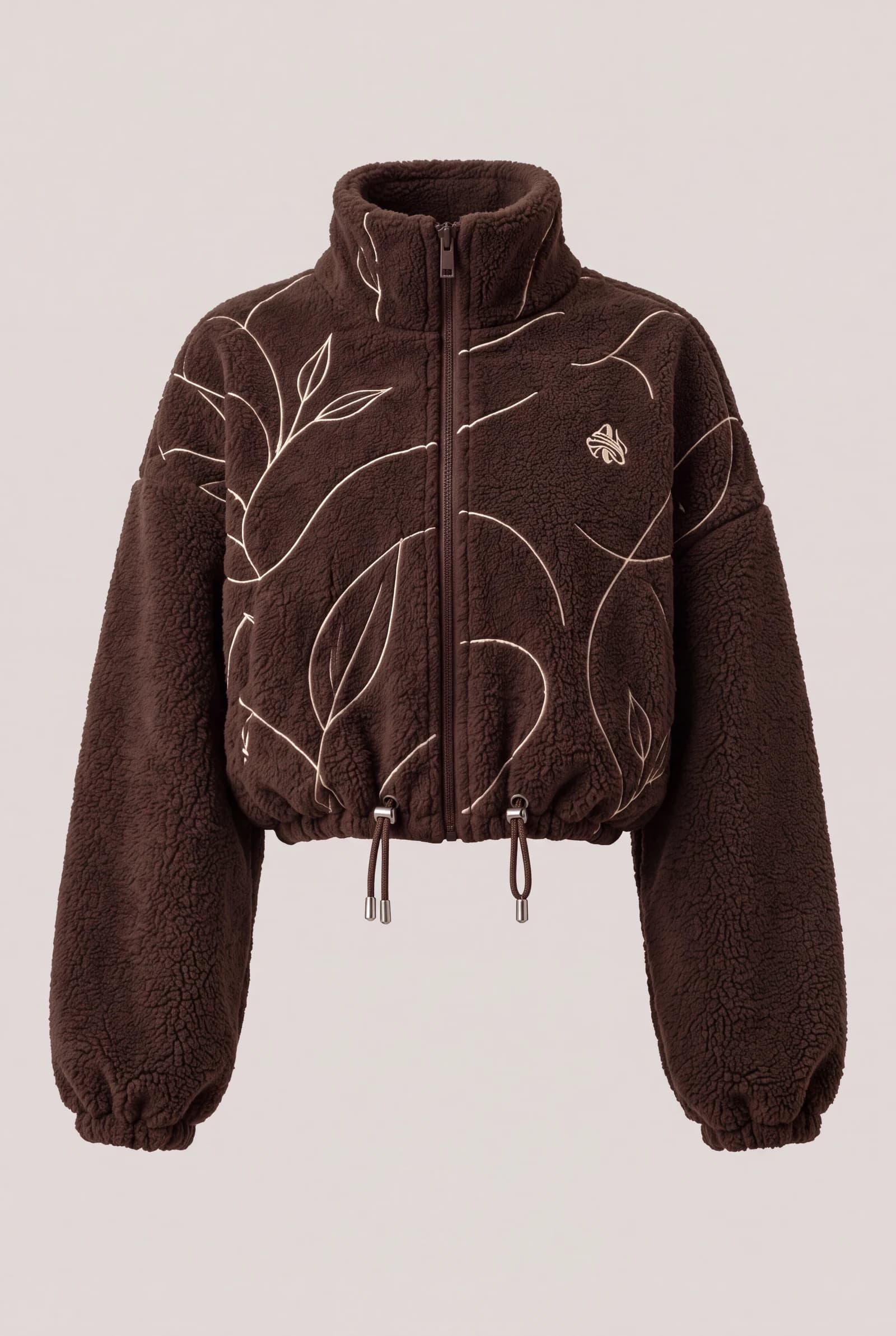 Cropped Line Fleece Jacket — Chocolate / Ivory, image 4