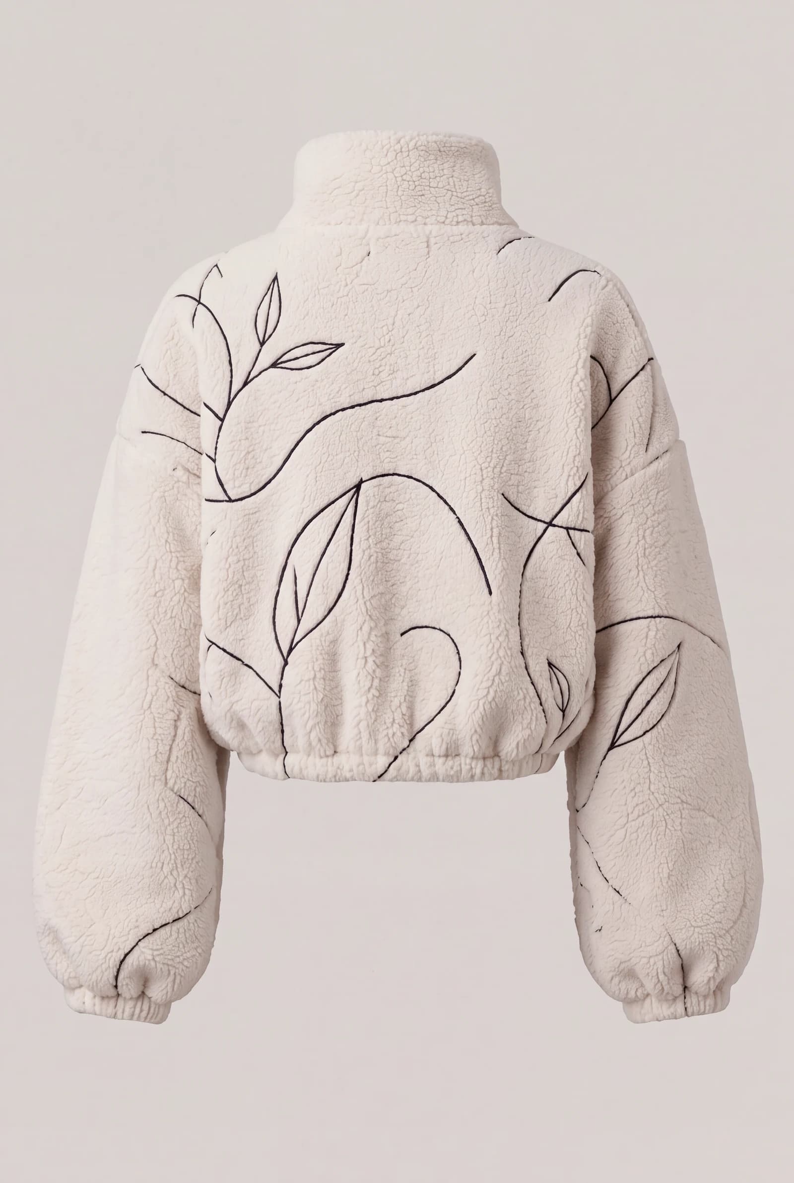 Cropped Line Fleece Jacket — Ivory / Black, image 5
