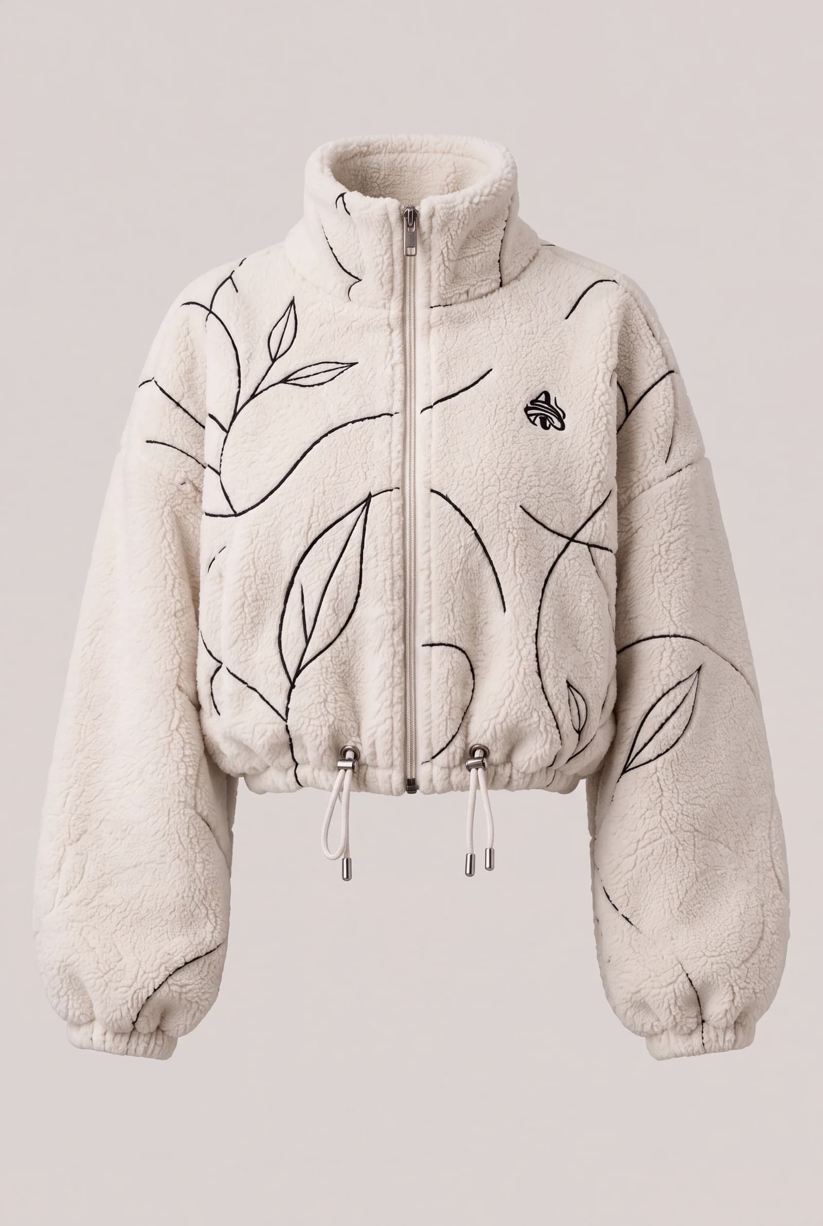 Cropped Line Fleece Jacket — Ivory / Black, image 4