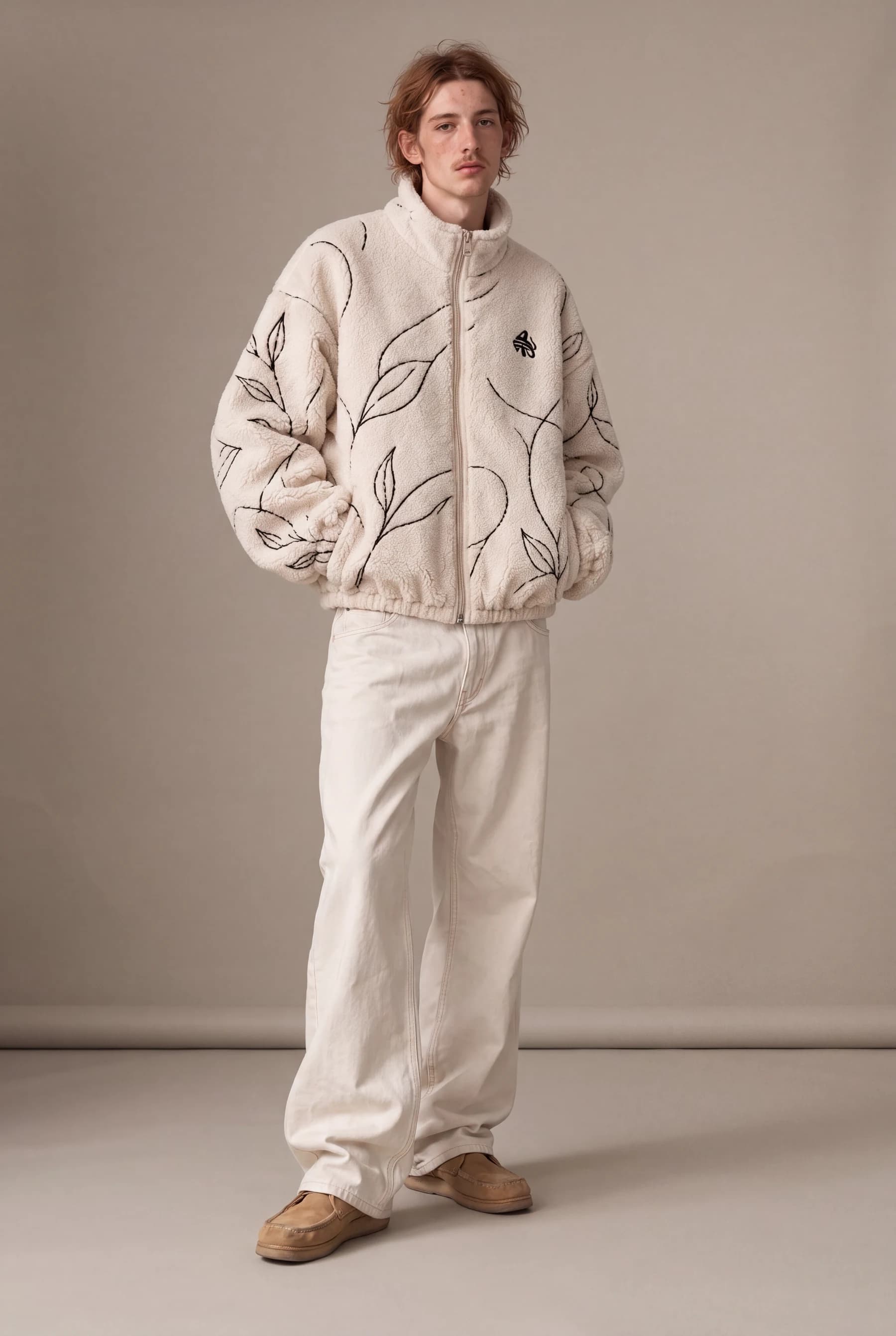 Line Fleece Jacket — Ivory / Black